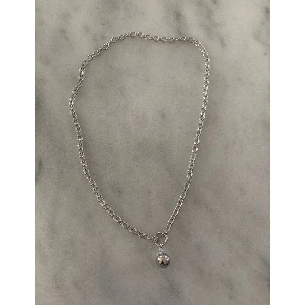 Sterling Silver Chain Bead Dangle Necklace Brand New - Picture 4 of 5